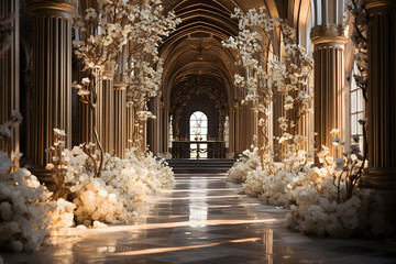 bride and groom with white dress, wedding table setting wedding cake and decoration rings