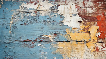 close-up of old paint peeling off wood panels