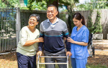 Portrait of smiling caring asian nurse service help support discussing and consulting taking care...