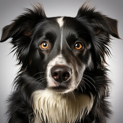 A Border Collie (Canis lupus familiaris) with dichromatic eyes in a staring pose.