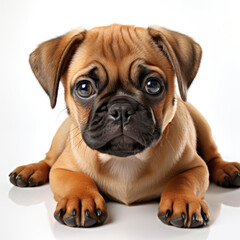 Obraz premium A relaxed Pug puppy (Canis lupus familiaris) lounging in a comfortable position.