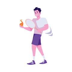 Tennis player male character in full length, flat vector illustration isolated.