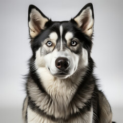 Obraz premium A striking Siberian Husky (Canis lupus familiaris) with dichromatic eyes.