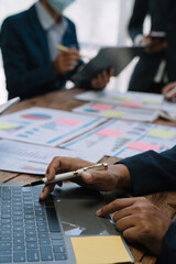 business people discussing on performance revenue in meeting. businessman working with co-worker team. financial adviser analysing data with investor.