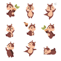 Funny Chipmunk Character with Cute Snout Engaged in Different Activity Vector Set