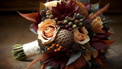 beautiful, colorful, elegant autumn wedding bouquet