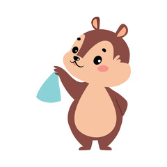 Funny Chipmunk Character with Cute Snout Waving Handkerchief Vector Illustration