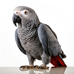 An exotic African Grey Parrot (Psittacus erithacus) perched majestically.