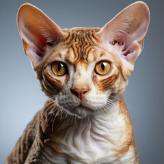 A Devon Rex cat (Felis catus) with dichromatic eyes.
