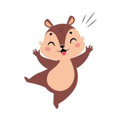 Funny Chipmunk Character with Cute Snout Jump with Joy Vector Illustration