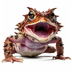 An exotic Horned Frog (Ceratophrys) showing its wide mouth.