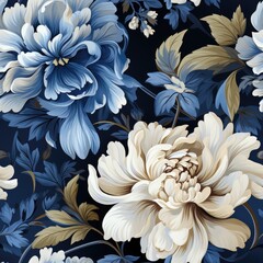 Obraz premium Blue floral seamless pattern wallpaper on the wall. Generative AI