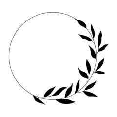 Leaf and Branch Frame hand drawn style. 
Leaf black and white frame of twigs leaves. 
Frames for the Valentine’s Day, wedding decor, logo and identity template.