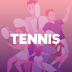 Squared banner about tennis game flat style, vector illustration