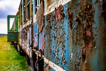 Old electric train wagon perspective background
