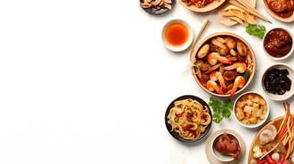 Fototapeta na wymiar Assortment of Korean and Japanese dishes. Asian food. Top view, flat lay