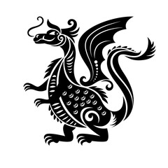 Black and white stylized dragon. Logo design. Symbol of Chinese New Year.
