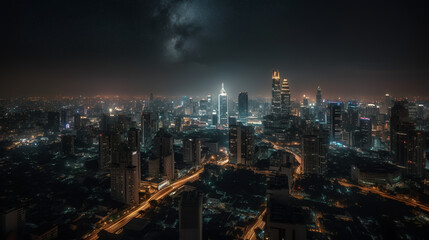 Obraz premium The expansive view showcases the towering skyscrapers, bustling streets, and vibrant energy that define this captivating city. Immerse yourself in the breathtaking cityscape of Bangkok in this shot.