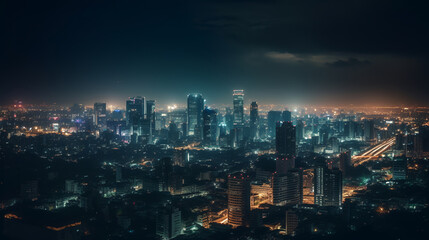 Obraz premium The expansive view showcases the towering skyscrapers, bustling streets, and vibrant energy that define this captivating city. Immerse yourself in the breathtaking cityscape of Bangkok in this shot.