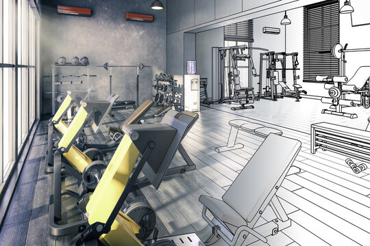 Body Building Center With Exercise Machines (draft) - 3D Visualization