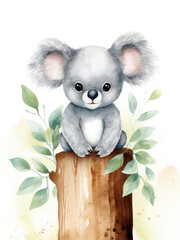 Cute watercolor koala, illustration for children