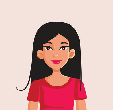 Woman of Asian Ethnicity Smiling Vector Cartoon Illustration. Young lady of Chinese ethnicity feeling cheerful 

