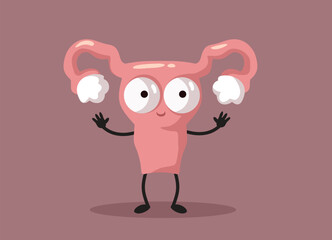 Happy Uterus Cartoon Mascot Character in Vector Style. Funny character representing feminine reproductive system
