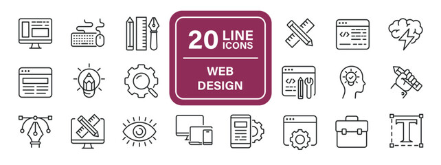 Web design line icons. Editable stroke. For website marketing design, logo, app, template, ui, etc. Vector illustration. - obrazy, fototapety, plakaty
