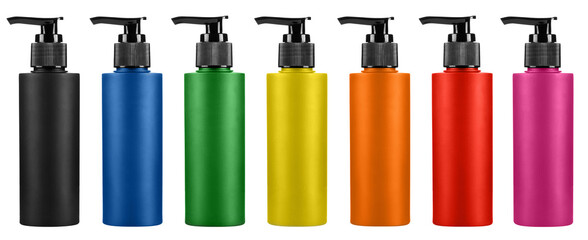 Set of multicolor plastic bottles, cut out