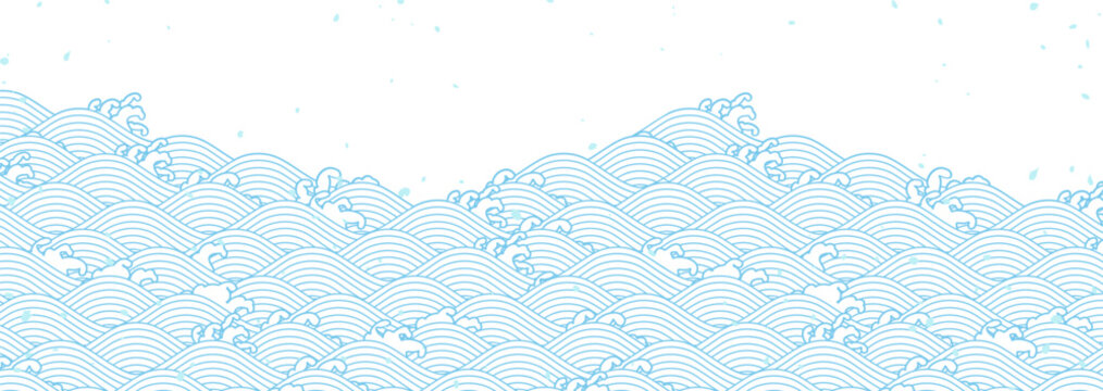 日本の伝統的な波模様のベクター素材　白地に青
