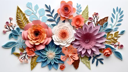 Fototapete Rund 3d paper cut craft collage bouquet of flowers © sam