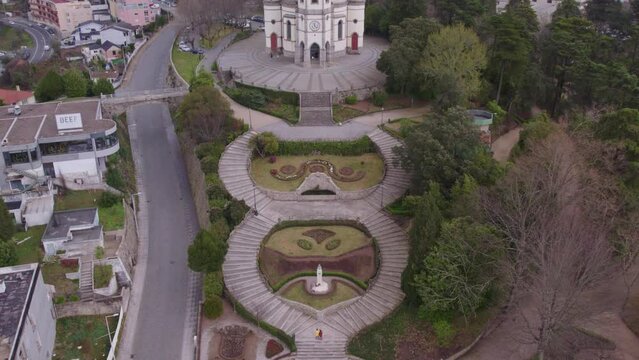 Sameiro Garden at penafiel during a cloudy day, aerial