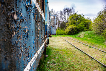 Fototapeta na wymiar Old electric train wagon perspective background