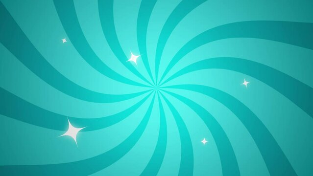 Blue retro rotating spiral background with blinking stars, abstract flat vector looping animation.