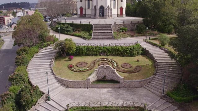 The famous Jardim do Sameiro at Penafiel during sunny day, aerial