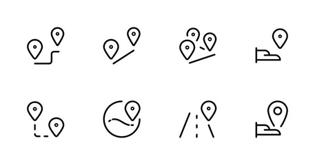 Map and location symbols set. Mapping icon. linear Editable Stroke. Line, Solid, Flat Line, thin style and Suitable for Web Page, Mobile App, UI, UX design.