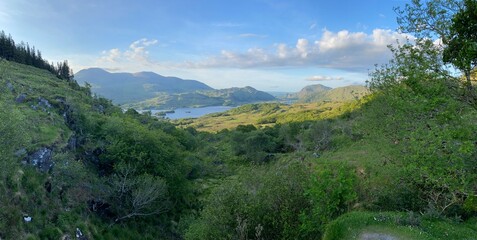 Panorama view of the Killarney lakes, Kerry, Ireland.
