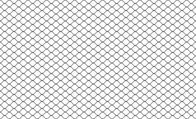 Fototapeta premium Steel wire chain link fence or rabitz seamless pattern. Metal lattice with rhombus shape silhouette. Grid fence background. Prison wire mesh seamless texture. Vector illustration on white background.