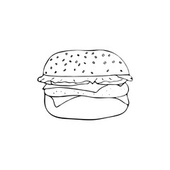 Hand-darwn hamburger vector illustration, isolated on white background. Food illustration