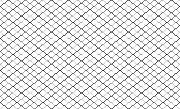 Steel wire chain link fence or rabitz seamless pattern. Metal lattice with rhombus shape silhouette. Grid fence background. Prison wire mesh seamless texture. Vector illustration on white background.