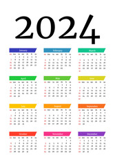 Calendar for 2024 isolated on a white background