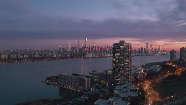 Aerial New York Skyline at Sunset