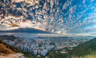 panorama of the Hong Kong city and mountains