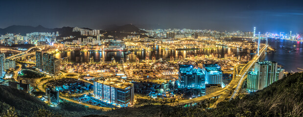 Fototapeta premium Aerial Night view of the city in Hong Kong 