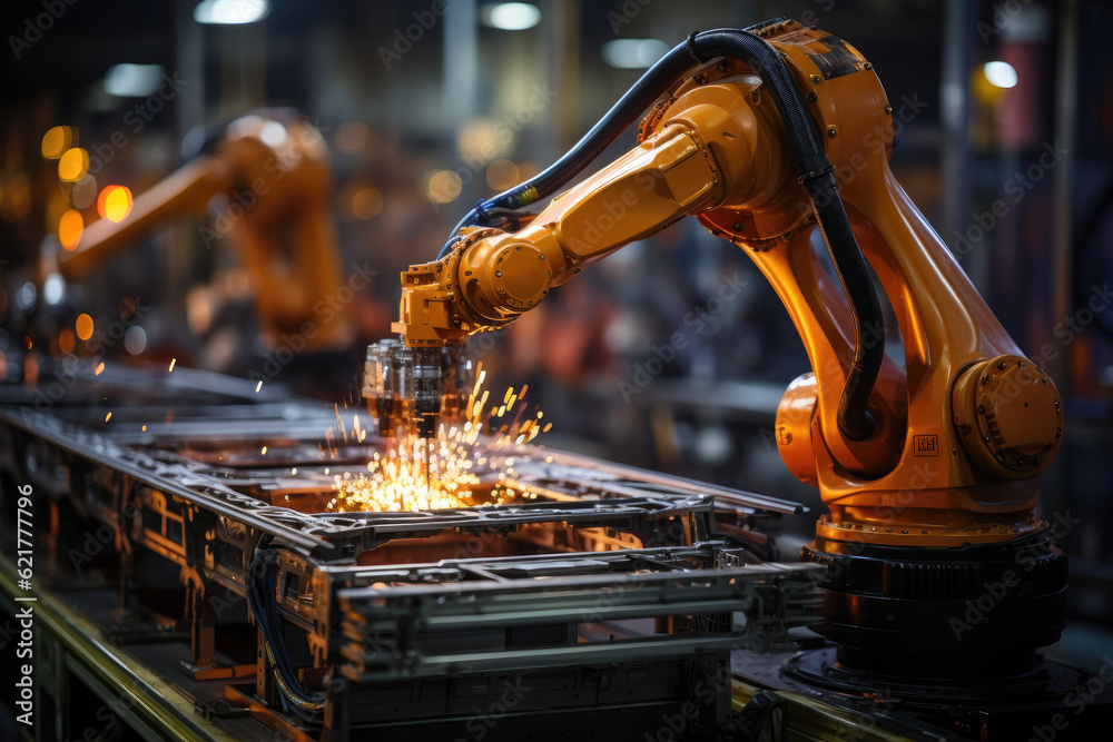Leinwandbilder robotic arm for electronic assembly line. smart modern factory automation using advanced machines. g