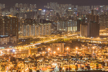 Fototapeta na wymiar Aerial Night view of the city in Hong Kong 