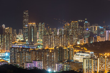 Fototapeta na wymiar Aerial Night view of the city in Hong Kong 
