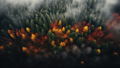 Fototapeta na wymiar Aerial view to the autumn coloured forest.