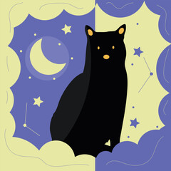 Obraz na płótnie Canvas Black cat and stars illustration 
