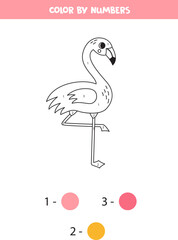 Color cartoon flamingo by numbers. Worksheet for kids.
